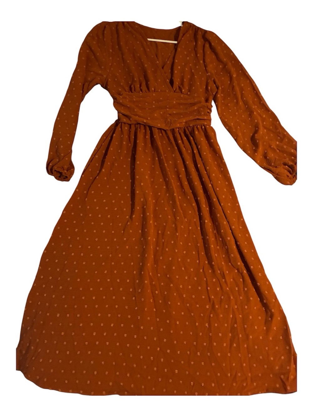 Women V Neck Dot Print Long Sleeve midi Dress size Large